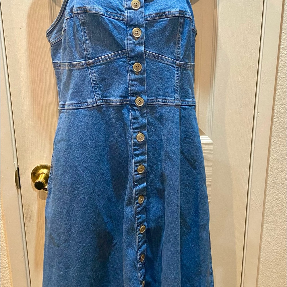Universal Thread Blue Denim Midi Button-Front Dre… - image 3